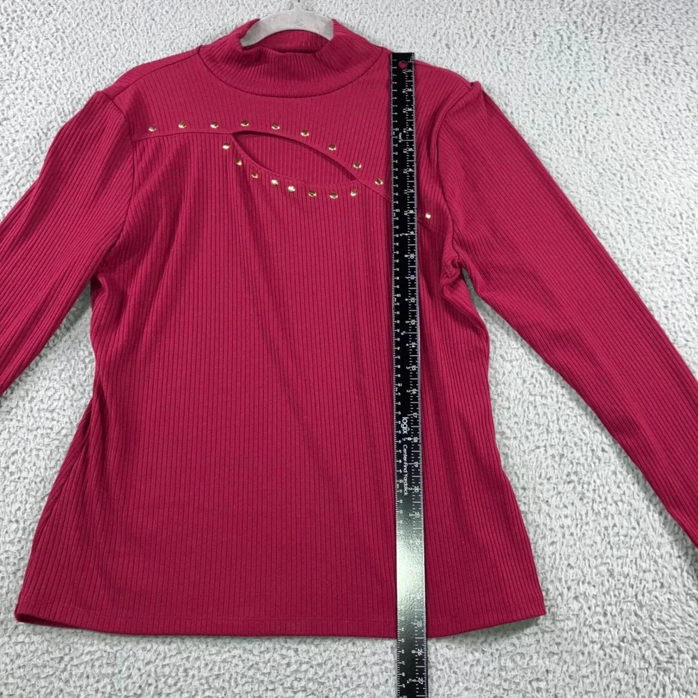INC International Concepts Mock Neck‎ Cutout Studded Long Sleeve Top Women XL